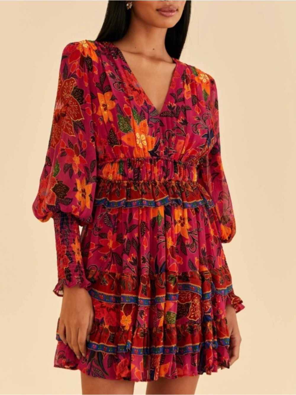 Farm Rio Tropical Tapestry Pink Floral Mini Dress Size M